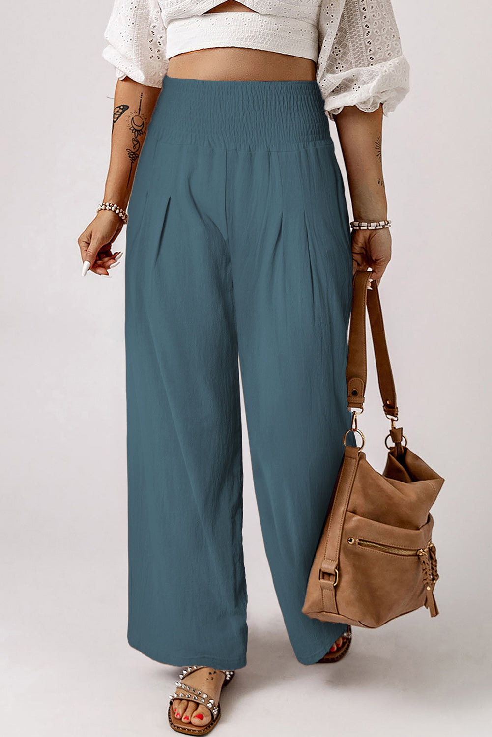 Smocked High Waist Wide Leg Pants