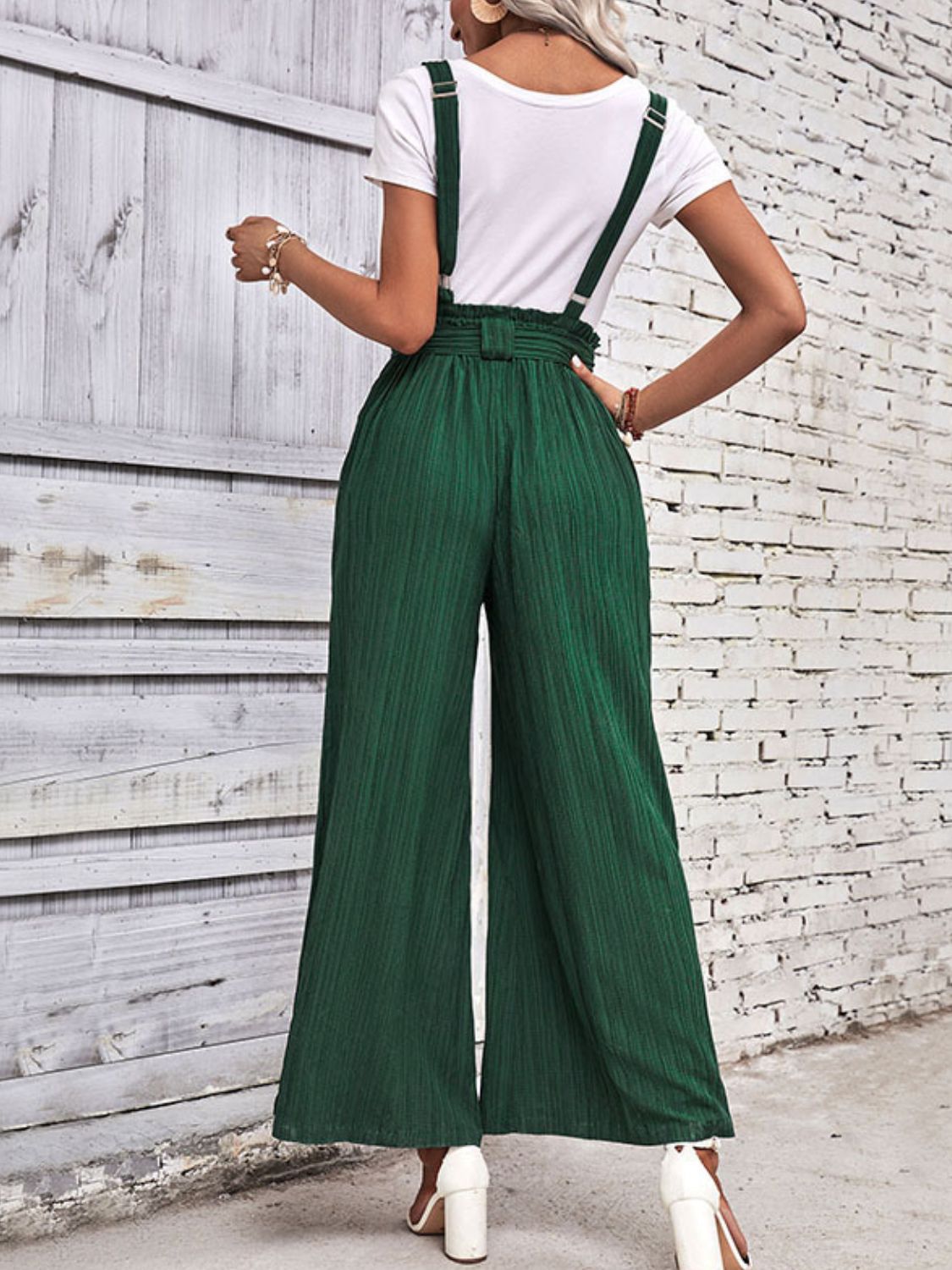 Tie Belt Wide Leg Overalls