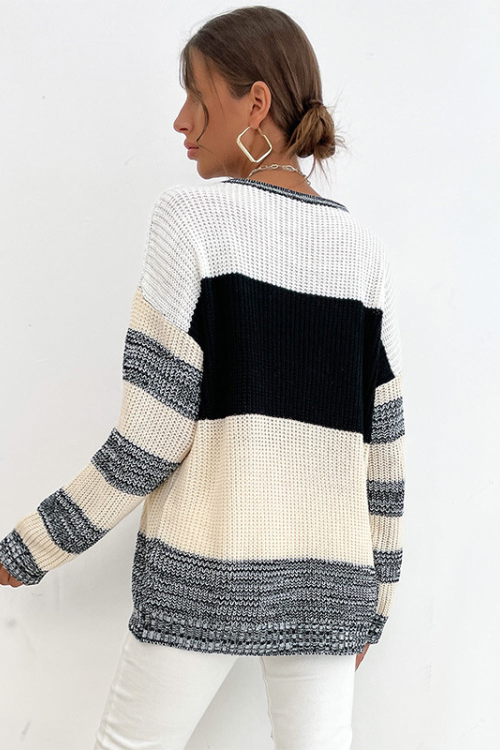 Striped Dropped Shoulder Pullover Sweater