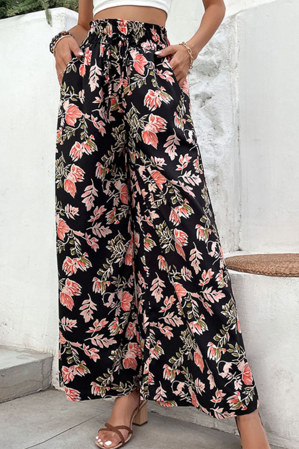 Floral Pull-On Wide Leg Pants