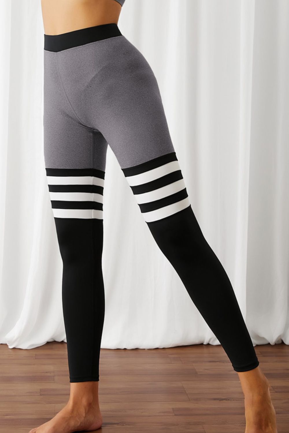 Color Block Elastic Waistband Active Leggings