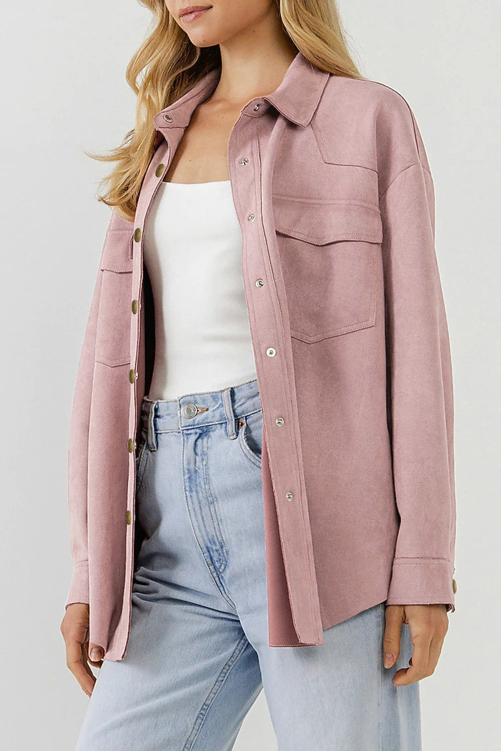 Suede Snap Front Dropped Shoulder Jacket