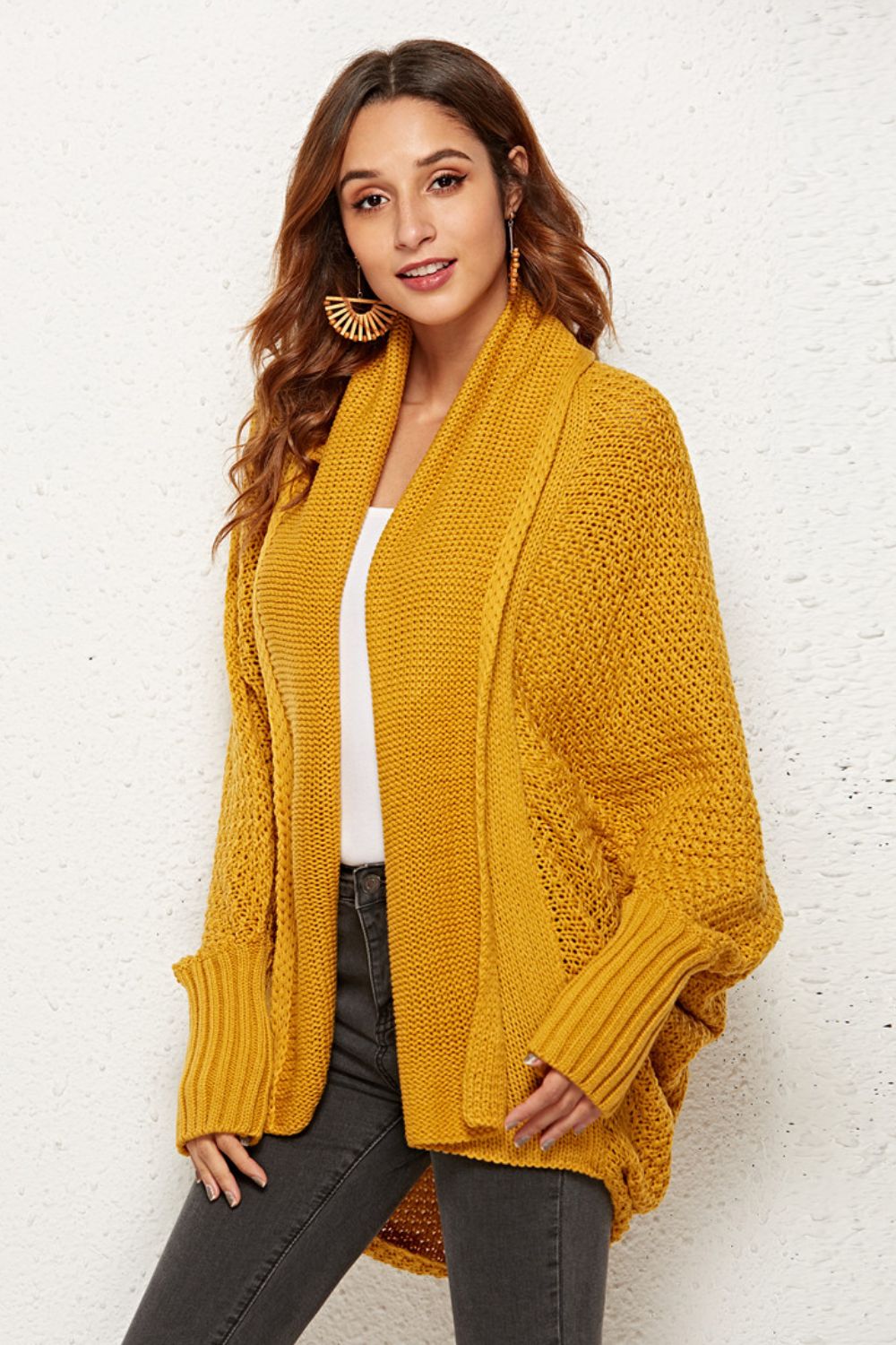 Open Front Dolman Sleeve Longline Cardigan