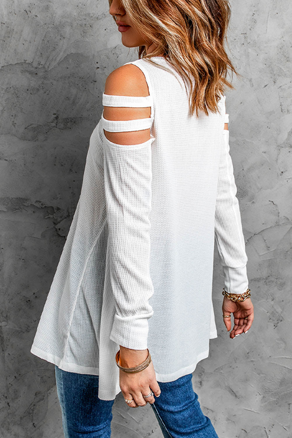 Cutout Waffle Knit Tunic Top