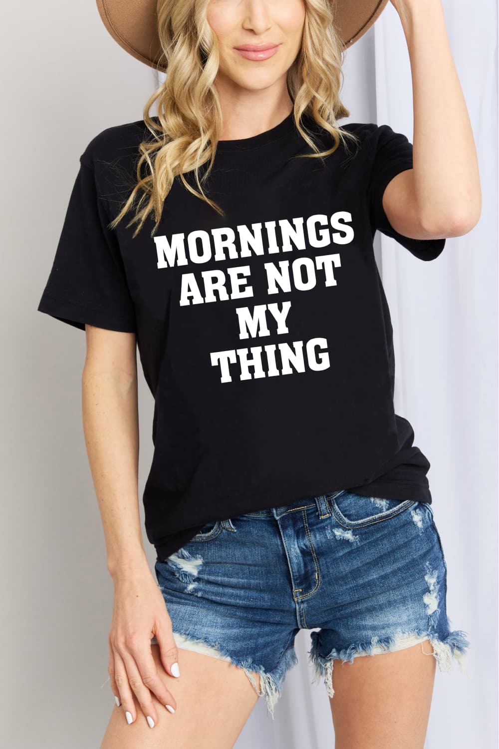 Simply Love Full Size MORNINGS ARE NOT MY THING Graphic Cotton T-Shirt