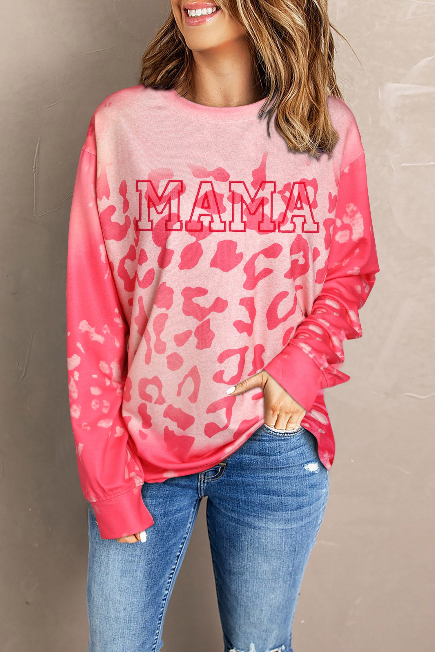 Round Neck Dropped Shoulder Printed MAMA Graphic Sweatshirt