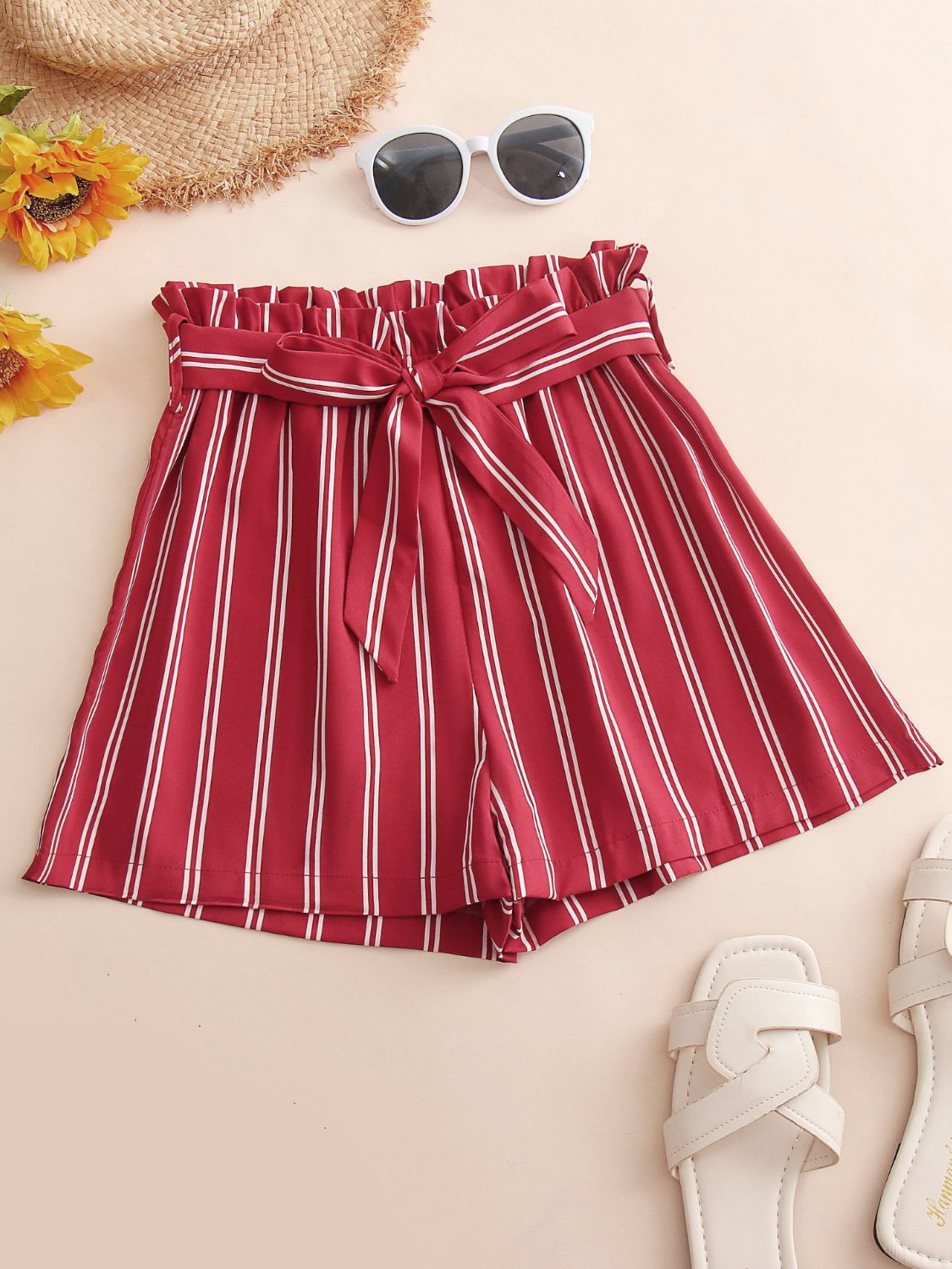 Striped Tie Belt Shorts