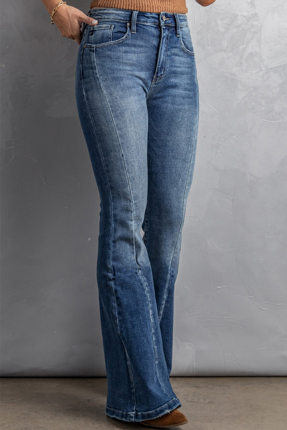 High Waist Flare Jeans with Pockets