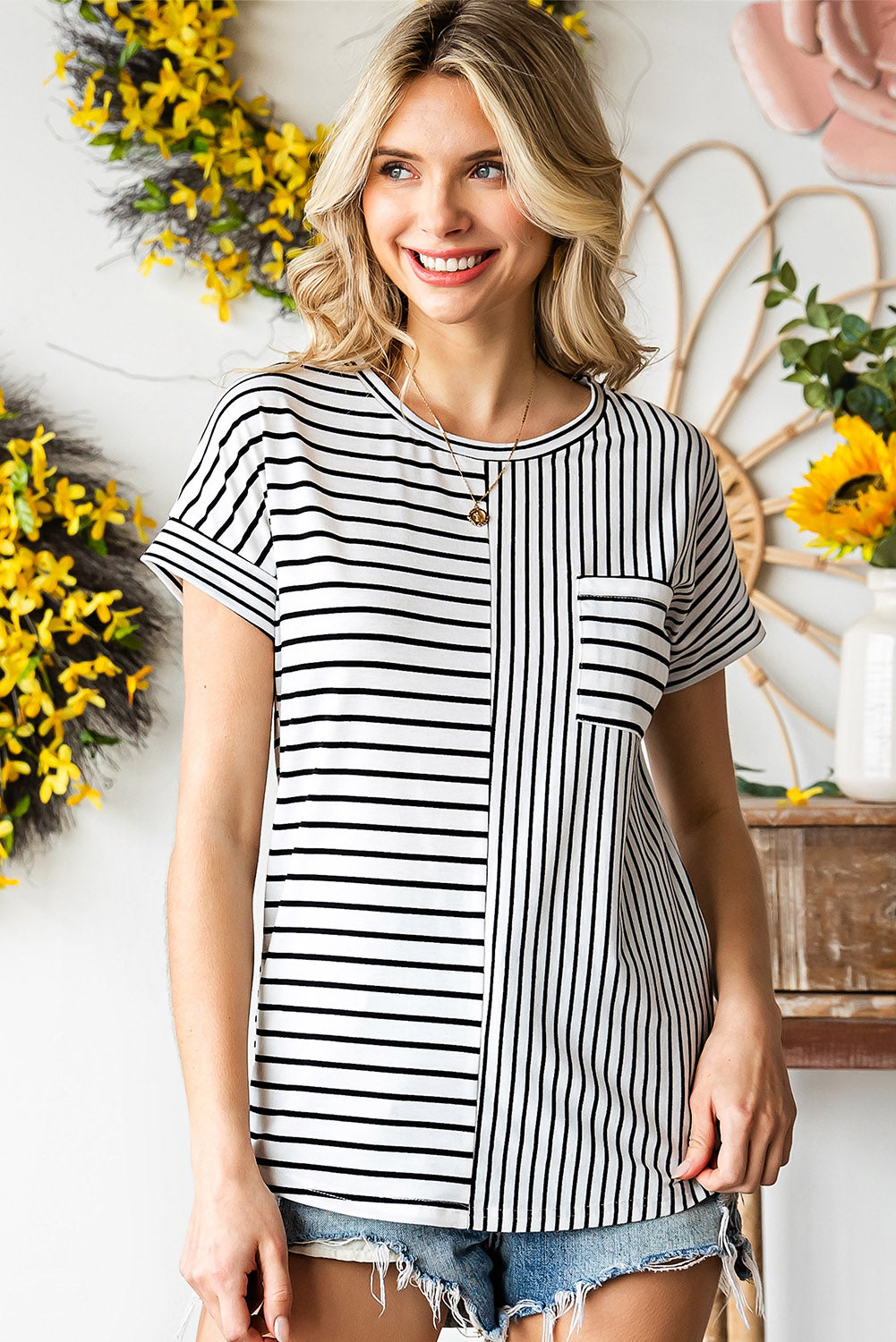 Striped Round Neck Short Sleeve Tee