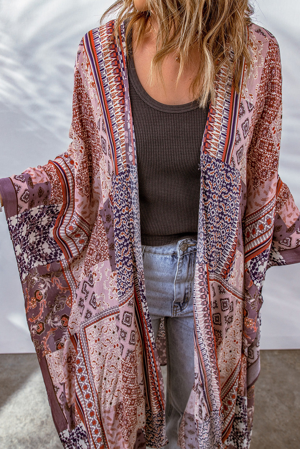 Patchwork Open Front Duster Cardigan