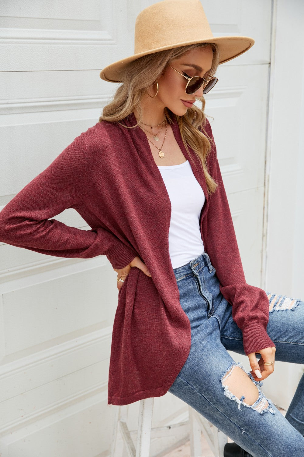 Open Front Long Sleeve Longline Cardigan