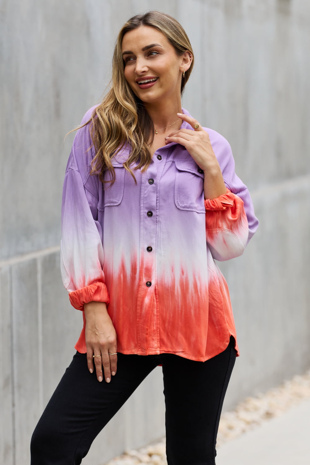 White Birch Relaxed Fit Tie-Dye Button Down Top