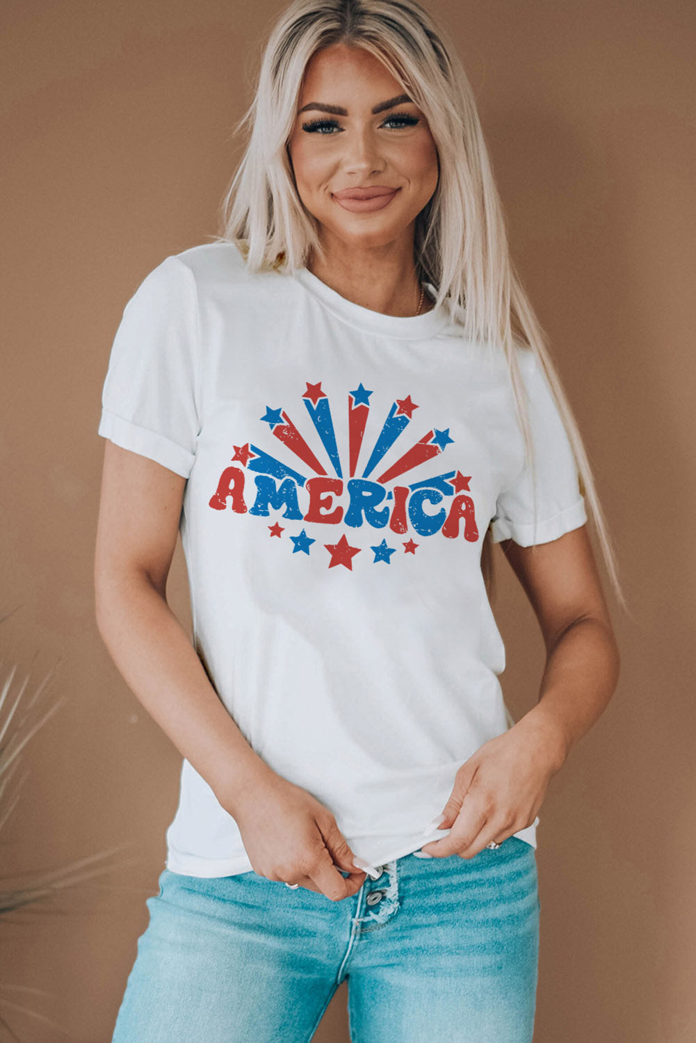 AMERICA Star Graphic Round Neck Tee